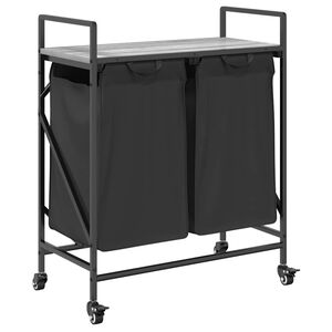 vidaXL Cesto de roupa suja com 2 compartimentos e rodas, cinza, modelo Sonoma