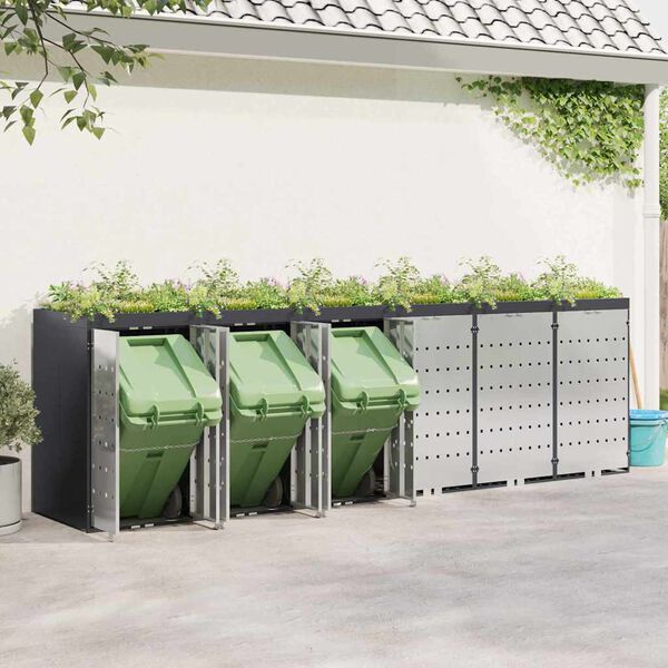 vidaXL Armazenamento para Lixeiras Móveis para 3 Caçambas Antracite