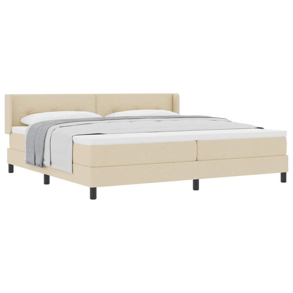 vidaXL Cama Box com colch&atilde;o com cabeceira Creme 200 x 200 cm Poli&eacute;ster