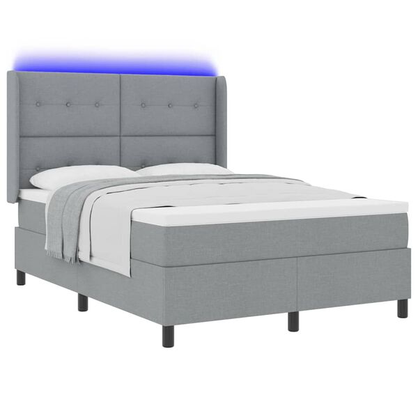 vidaXL Cama Box Spring LED Cinzento-claro 140 x 190 cm tecido