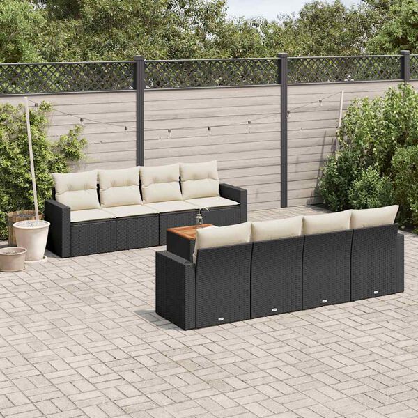 vidaXL 9 pcs conjunto de sof&aacute;s p/ jardim c/ almofad&otilde;es vime PE preto