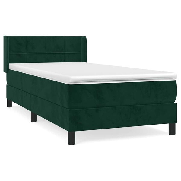 vidaXL Cama com molas/colch&atilde;o 90x190 cm veludo verde-escuro