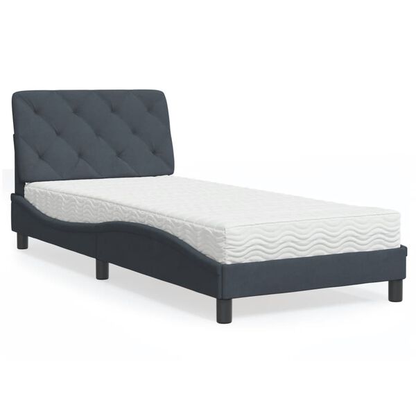 vidaXL Cama com colch&atilde;o 90x200 cm veludo cinzento-escuro
