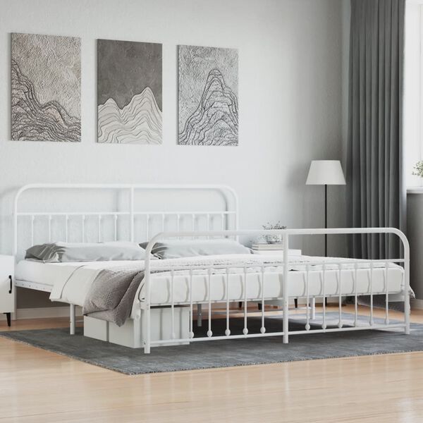 vidaXL Estrutura de cama com cabeceira e p&eacute;s 200x200 cm metal branco