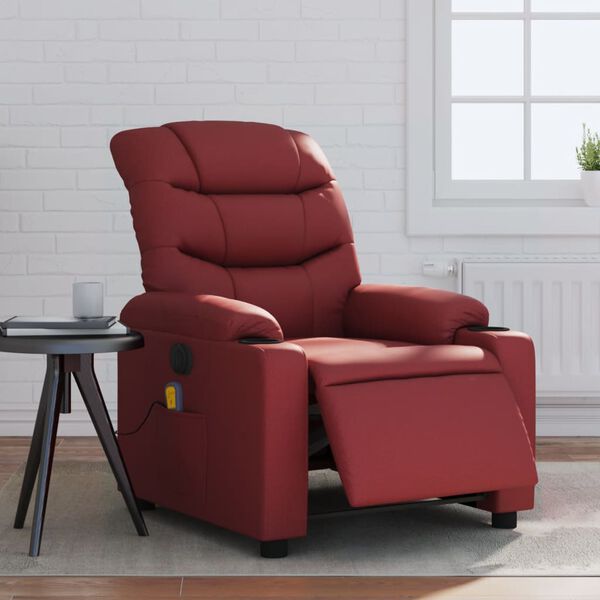 vidaXL Poltrona massagens reclin. elétrica couro artif. vermelho-tinto
