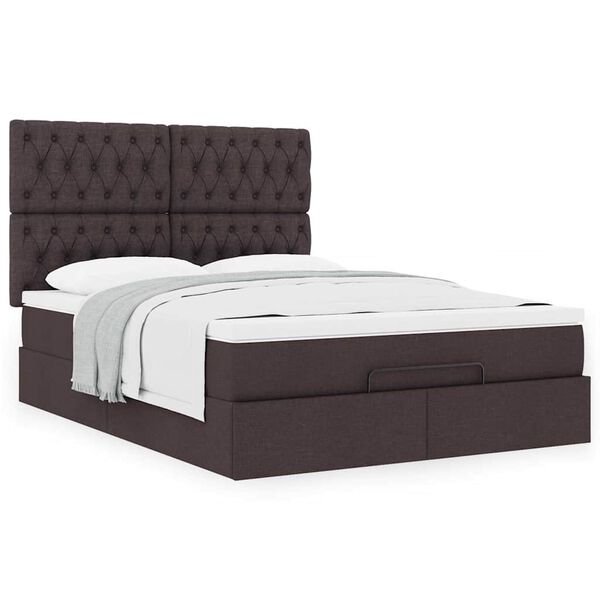 vidaXL Estrutura cama otomana colch&atilde;o 140x190cm tecido castanho escuro