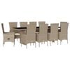 vidaXL 11 pcs conjunto de jantar p/ jardim com almofad&otilde;es vime PE bege