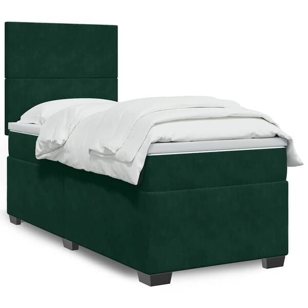 vidaXL Cama com molas/colch&atilde;o 80x200 cm veludo verde-escuro