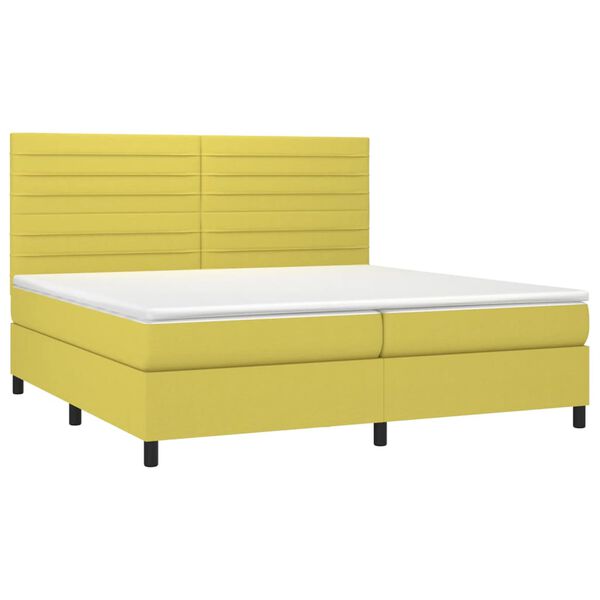 vidaXL Cama box spring c/ colch&atilde;o e LED 200x200 cm tecido verde