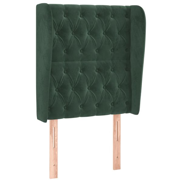 vidaXL Cabeceira de cama c/ abas veludo 83x23x118/128 cm verde-escuro