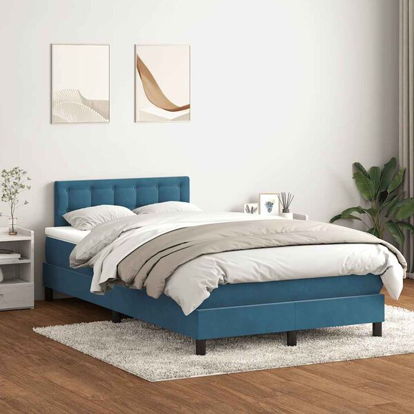 vidaXL Cama box spring c/ colch&atilde;o e LED 120x220 cm veludo azul-escuro
