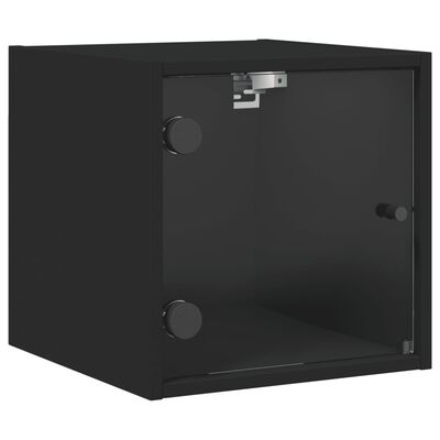 vidaXL Mesa de cabeceira c/ porta de vidro 35x37x35 cm preto