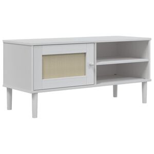 vidaXL M&oacute;vel de TV SENJA aspeto vime 106x40x49 cm pinho maci&ccedil;o branco
