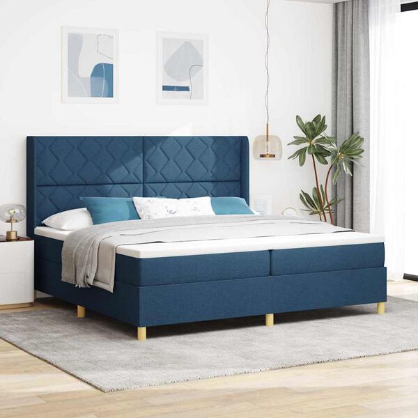 vidaXL Cama Box com colch&atilde;o com cabeceira Azul 200 x 200 cm tecido