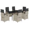 vidaXL 7 pcs conj. jantar p/ jardim c/ almofad&otilde;es vime PE cinza-claro