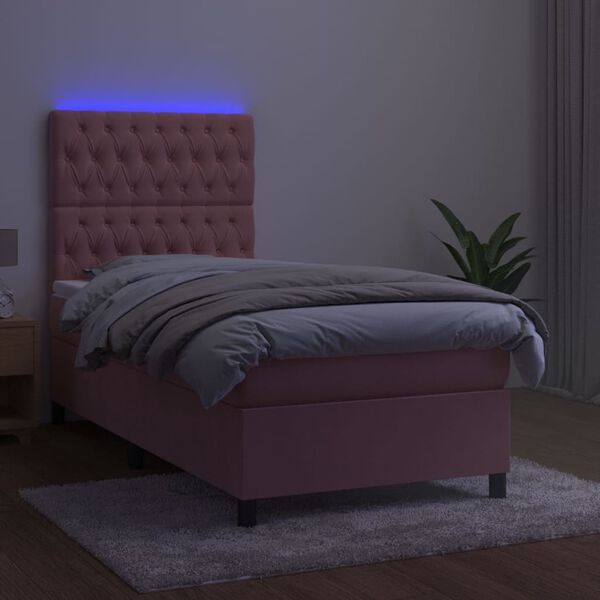 vidaXL Cama box spring c/ colch&atilde;o/LED 80x200 cm veludo rosa