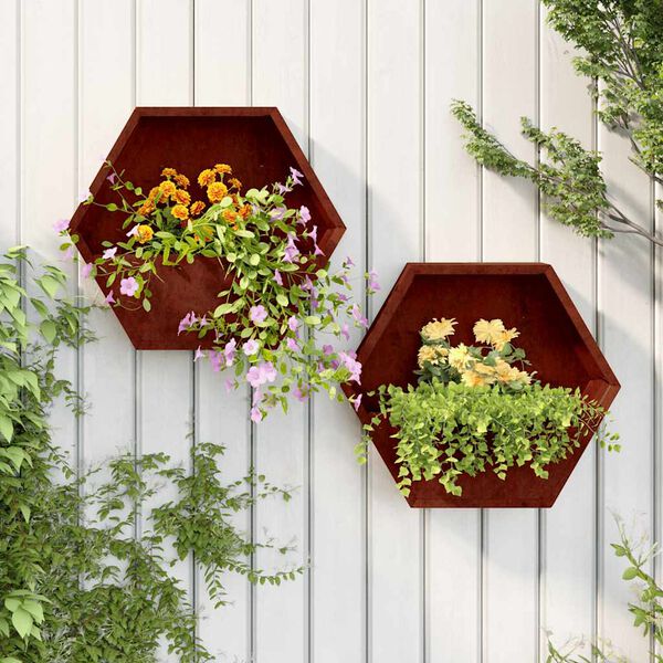 vidaXL Vasos/floreiras de parede 2 pcs a&ccedil;o corten cor enferrujado