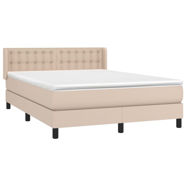 vidaXL Cama com molas/colchão 140x190 cm couro artificial cappuccino