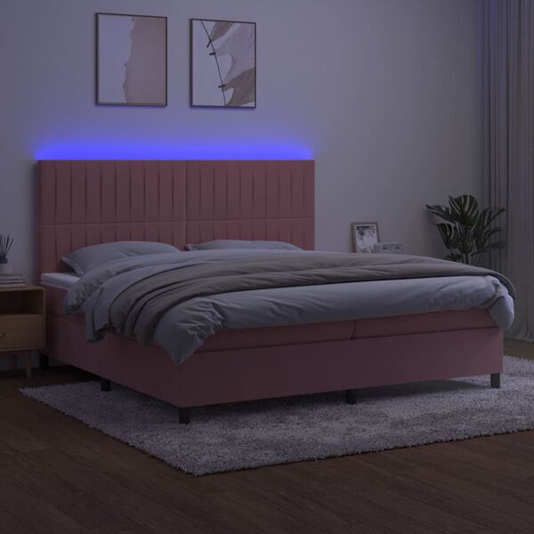 vidaXL Cama box spring c/ colch&atilde;o/LED 200x200 cm veludo rosa