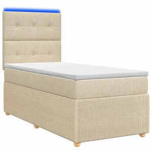 vidaXL Cama Box com LED e Colch&atilde;o Creme 80 x 200 cm Tecido