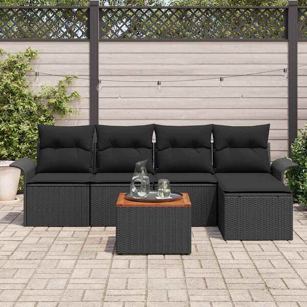vidaXL Conjunto de Sof&aacute; de Jardim com almofada 6 pcs Preto vime PE