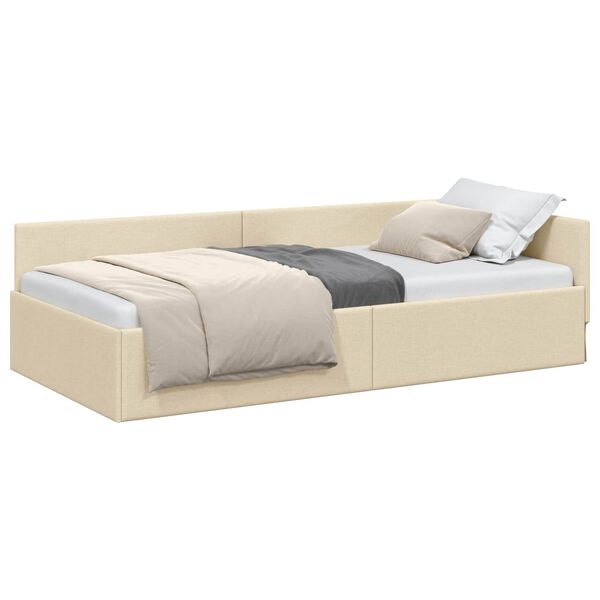 vidaXL Estrutura de Cama de Canto Creme 90 cm x 200 cm Veludo