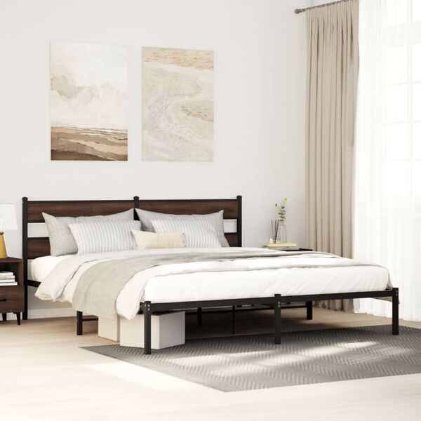 vidaXL Cama sem colch&atilde;o com cabeceira 200x200 cm carvalho castanho