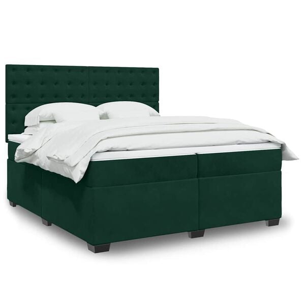 vidaXL Cama com molas/colch&atilde;o 200x200 cm veludo verde-escuro