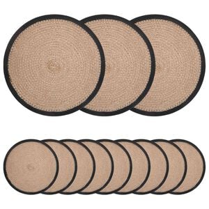 vidaXL Sousplat de Juta 12 unid. Natural e Preto 100% Juta Tossa