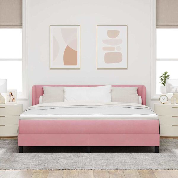 vidaXL Cama Box com colch&atilde;o com cabeceira Rosa 180 x 200 cm Veludo