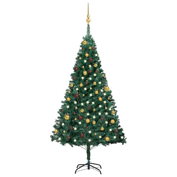 vidaXL &Aacute;rvore Natal artificial pr&eacute;-iluminada c/ bolas 180 cm PVC verde