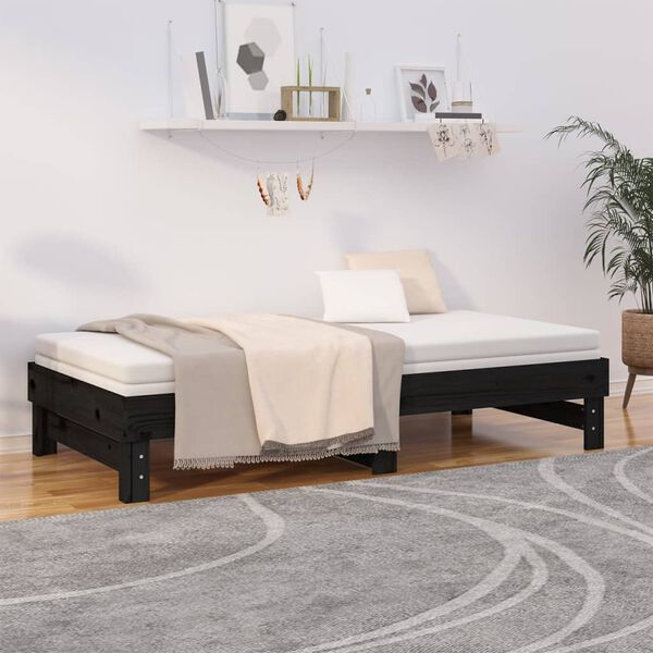 vidaXL Estrutura sofá-cama de puxar 2x(90x190) cm pinho maciço preto