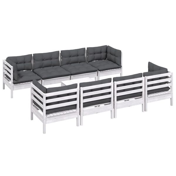 vidaXL 9 pcs conjunto lounge de jardim c/ almofadões pinho maciço