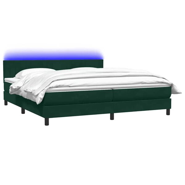 vidaXL Cama box spring c/ colch&atilde;o e LED 180x220 cm veludo verde-escuro