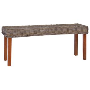vidaXL Banco 110cm vime Kubu natural e madeira maci&ccedil;a de mogno