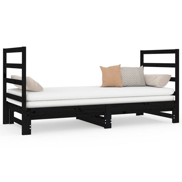 vidaXL Estrutura sof&aacute;-cama de puxar 2x(90x190) cm pinho maci&ccedil;o preto