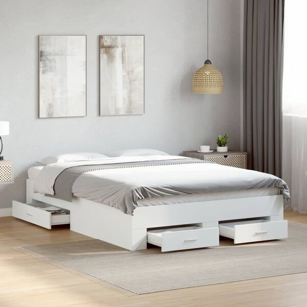 vidaXL Estrutura de cama c/ gavetas 140x190cm derivados madeira branco