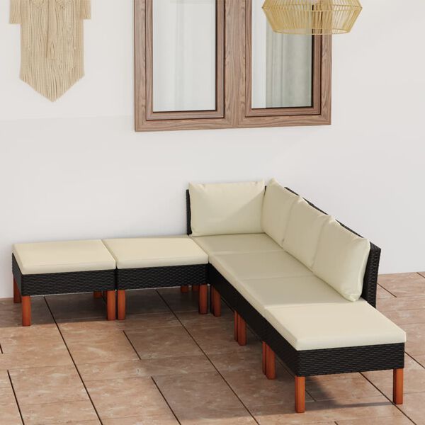 vidaXL 6 pcs conjunto lounge de jardim c/ almofad&otilde;es vime PE preto