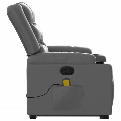 vidaXL Poltrona massagens reclinável elevatória couro artif. cinzento