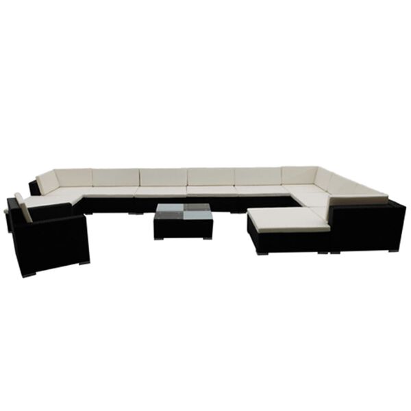 vidaXL 12 pcs conjunto lounge de jardim c/ almofad&otilde;es vime PE preto