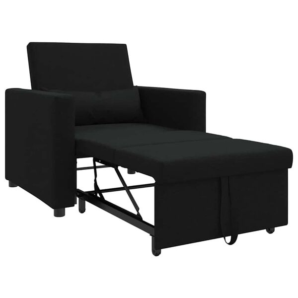 vidaXL Sofá cama single com rodas Preto 90 x 165 x 87 cm tecido