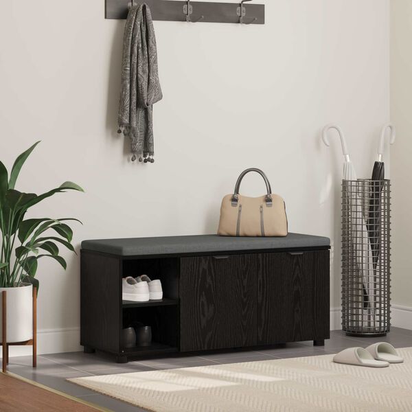 vidaXL Banco de Hall com almofada Carvalho Preto 100 x 38 x 46 cm