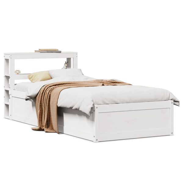 vidaXL Estrutura de cama com cabeceira 90x190 cm pinho maci&ccedil;o branco