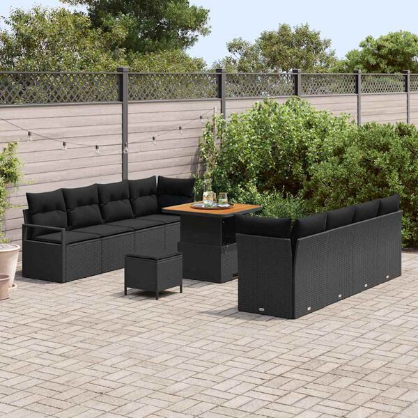 vidaXL Conjunto de Sof&aacute; de Jardim 11 pcs Preto Rattan Sint&eacute;tico