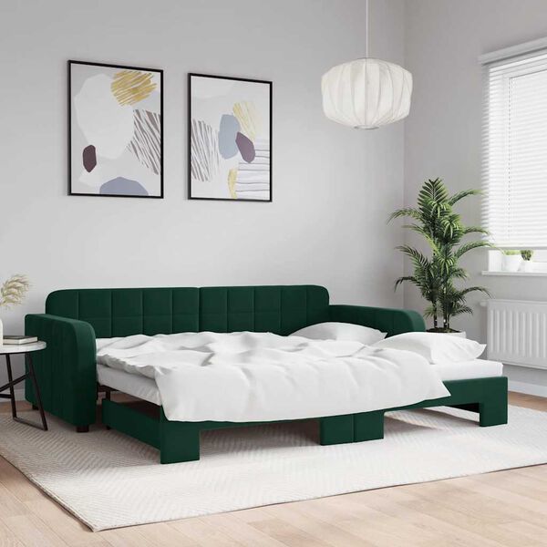 vidaXL Sof&aacute;-cama com gavet&atilde;o 90x200 cm veludo verde-escuro