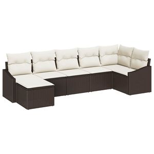 vidaXL Conjunto de Sof&aacute; de Jardim 7 pcs Marrom e Creme vime PE