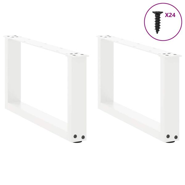 vidaXL P&eacute;s para mesa de centro em formato de U, 2 pe&ccedil;as, branco, 60x(30-31) cm, a&ccedil;o