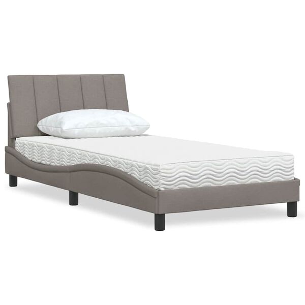 vidaXL Cama com colch&atilde;o Hanko 100x200 cm tecido cinzento-acastanhado