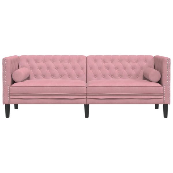 vidaXL Sof&aacute; chesterfield com rolos 3 lugares veludo rosa