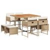 vidaXL 9 pcs conjunto de jantar p/ jardim com almofad&otilde;es vime PE bege